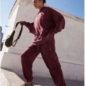 Free People Sprint to The Finish Oxblood Distressed Sweatshirt Hoodie.